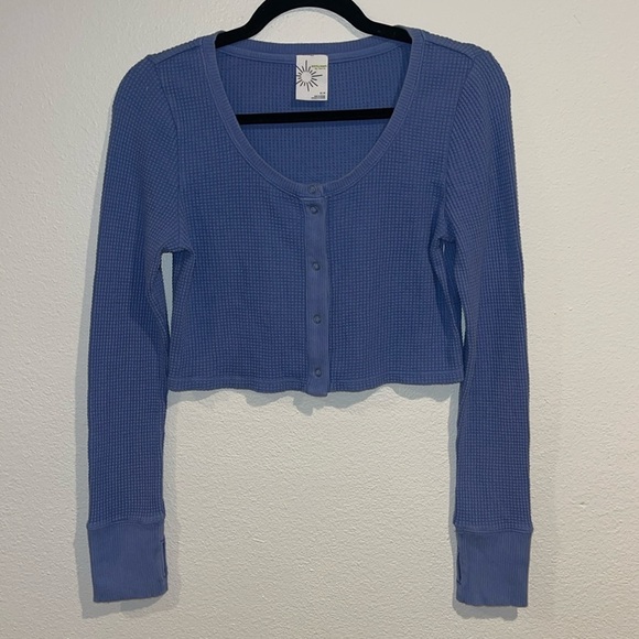 Aerie Offline Blue Thermal Knit Scoop Neck Top Small NEW - Picture 1 of 6